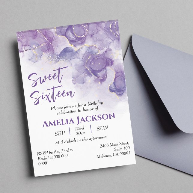 Invitation Sweet sixteen lavande et violet fleur anniversaire (Créateur téléchargé)