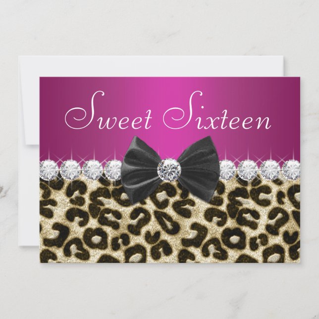 Invitation Sweet sixteen léopard rose chaud (Devant)