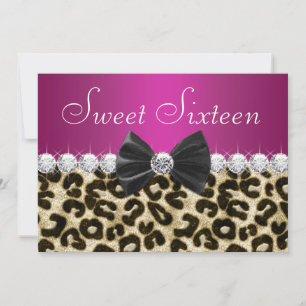 Invitation Sweet sixteen léopard rose chaud