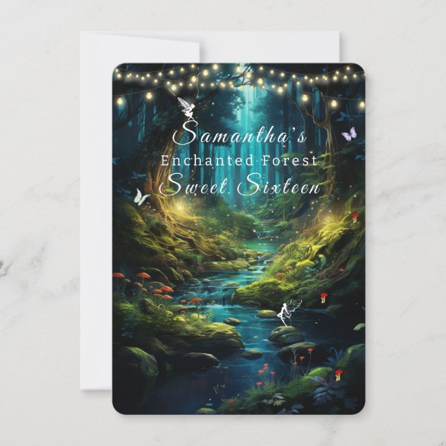 Invitation Sweet sixteen, Lumières des fées forestières encha (Devant)
