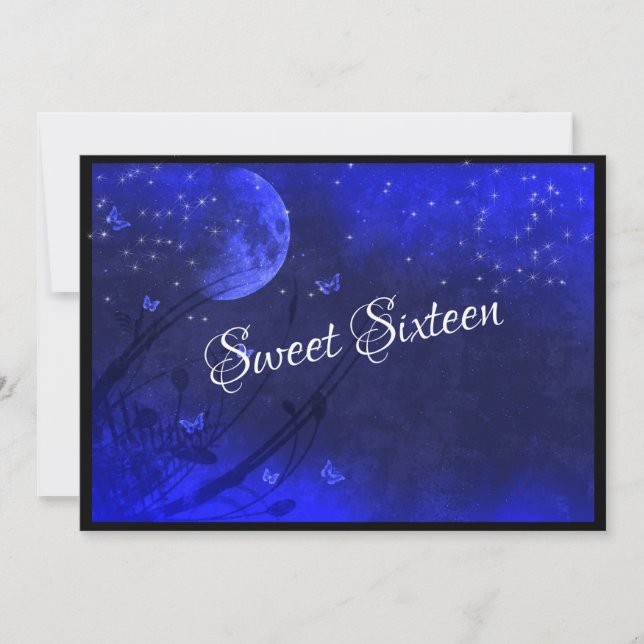 Invitation Sweet sixteen, Lune Bleue, Soirée Enchantée (Devant)