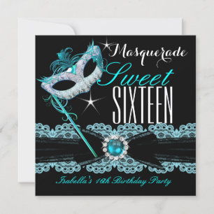 Invitation Sweet sixteen mascarade Sweet 16 Turquoise Bleu 2
