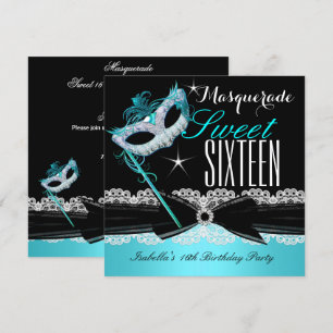 Invitation Sweet sixteen mascarade Sweet 16 Turquoise Bleu 3
