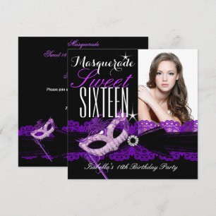 Invitation Sweet sixteen mascarade Sweet 16 violet noir