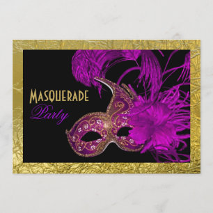 Invitation Sweet sixteen mascarade violet feuille d'or