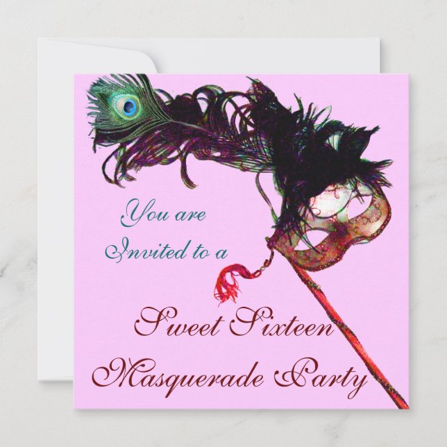 Invitation SWEET SIXTEEN MASQUERADE FÊTE, Glace rose Métalliq (Devant)