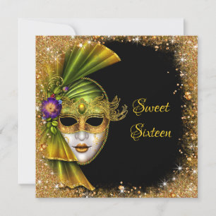 Invitation Sweet sixteen, Masquerade, Parties scintillant d'o