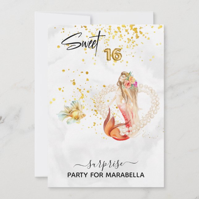 Invitation *~* SWEET SIXTEEN Mermaid Pearl Heart 16 Anniversa (Devant)