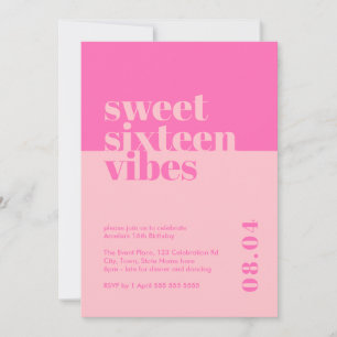 Invitation Sweet sixteen moderne gras Vibes rose Anniversaire