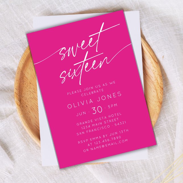Invitation Sweet sixteen moderne photo d'anniversaire | Rose (Créateur téléchargé)
