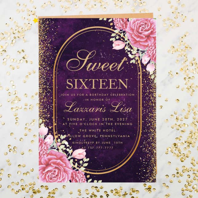 Invitation Sweet sixteen moderne Purple Surprise anniversaire (Créateur téléchargé)