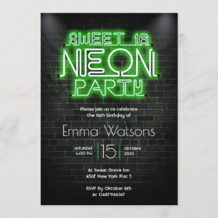 Invitation Sweet sixteen Neon