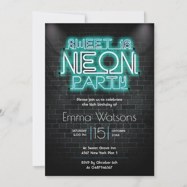 Invitation Sweet sixteen Neon (Devant)