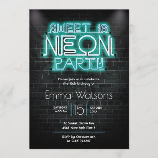 Invitation Sweet sixteen Neon
