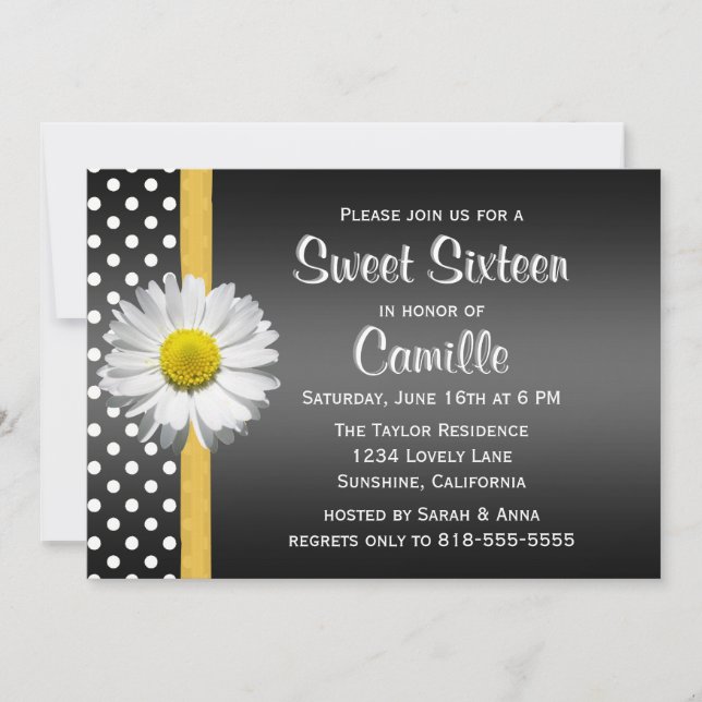 Invitation Sweet sixteen noir et jaune (Devant)