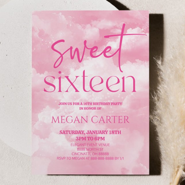 Invitation Sweet sixteen nuages roses 16ème anniversaire (Créateur téléchargé)