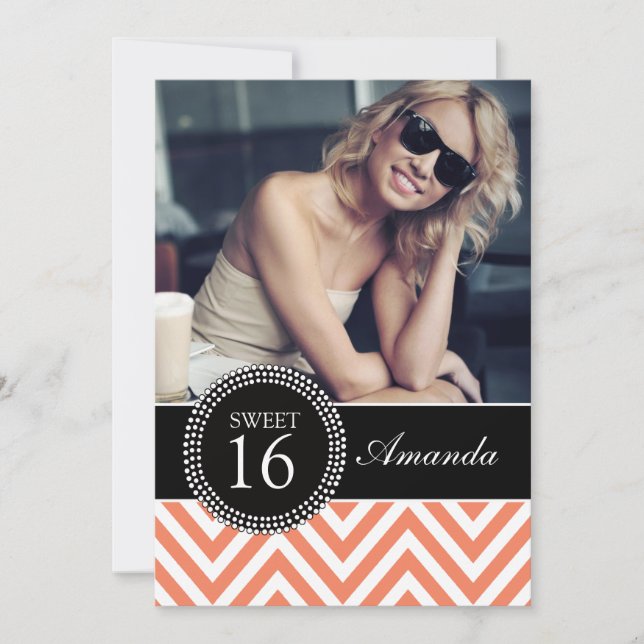 INVITATION SWEET SIXTEEN ORANGE ZIG ZAG CHEVRON MOTIF (Devant)