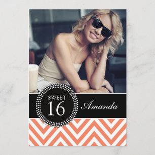 INVITATION SWEET SIXTEEN ORANGE ZIG ZAG CHEVRON MOTIF