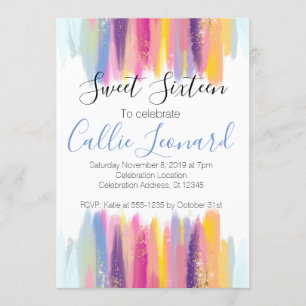 Invitation Sweet sixteen Parties scintillant aquarelle