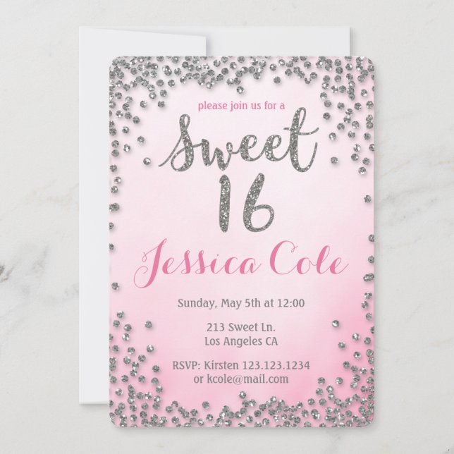 Invitation Sweet sixteen Parties scintillant Argent Invitatio (Devant)