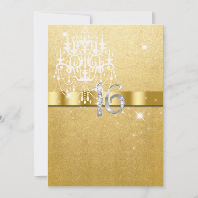 Invitation Sweet sixteen, Parties scintillant Faux, Or, Blanc (Devant)