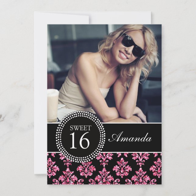 INVITATION SWEET SIXTEEN, PARTIES SCINTILLANTES DE ROSE, (Devant)