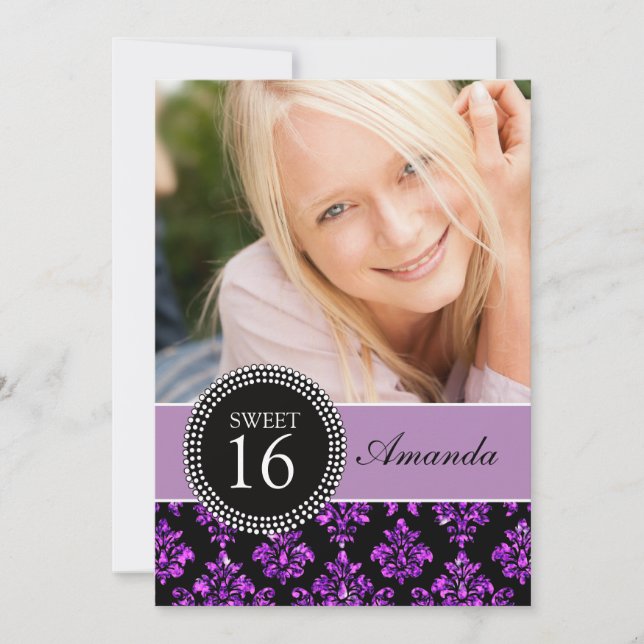 INVITATION SWEET SIXTEEN, PARTIES SCINTILLANTES POURPRES, (Devant)