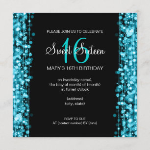 Invitation Sweet sixteen-Party étincelle Turquoise