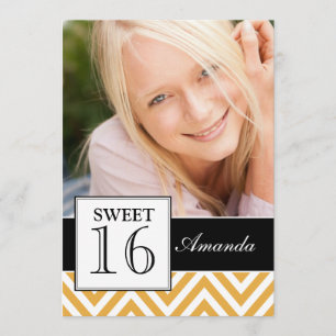 INVITATION SWEET SIXTEEN PARTY JAUNE CHEVRON
