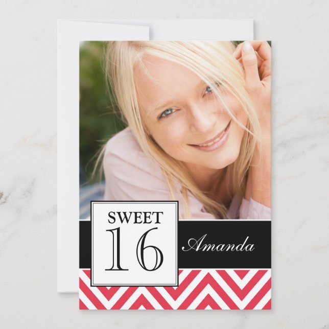 INVITATION SWEET SIXTEEN PARTY RED CHEVRON (Devant)