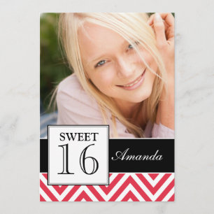 INVITATION SWEET SIXTEEN PARTY RED CHEVRON