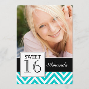 INVITATION SWEET SIXTEEN PARTY TURQUOISE CHEVRON