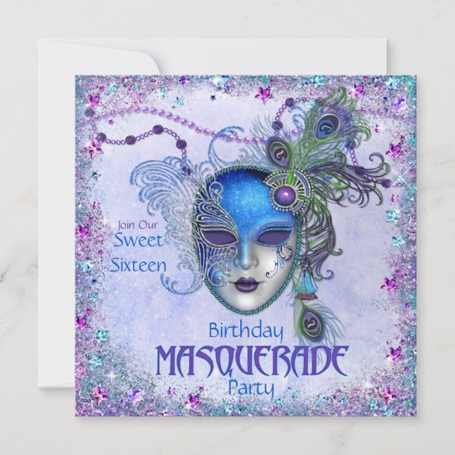 Invitation Sweet sixteen Peacock Masquerade (Devant)