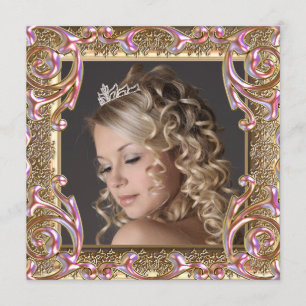 Invitation Sweet sixteen photo en or rose fête d'anniversaire