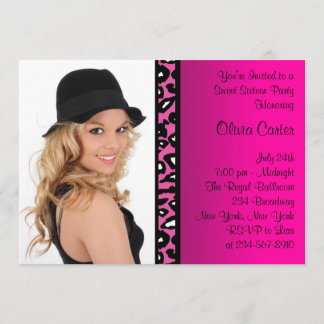Invitation Sweet sixteen photo léopard rose fête d'anniversai