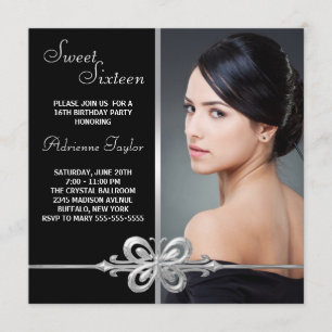 Invitation Sweet sixteen photo papillon d'argent Anniversaire