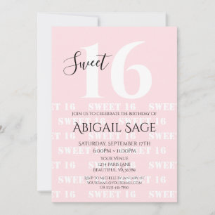 Invitation Sweet sixteen photo personnalisé en rose gras, bla