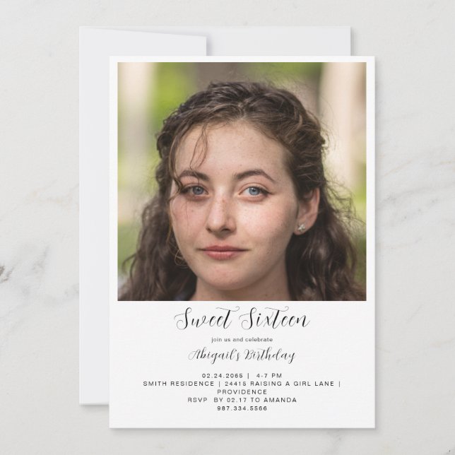 Invitation Sweet sixteen photo simple fête d'anniversaire (Devant)