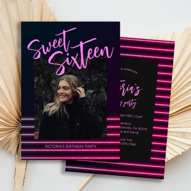 Invitation Sweet sixteen Pink Neon Parties scintillant Annive (Créateur téléchargé)