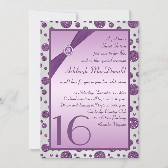 Invitation Sweet sixteen Polka à Parties scintillant d'argent (Devant)
