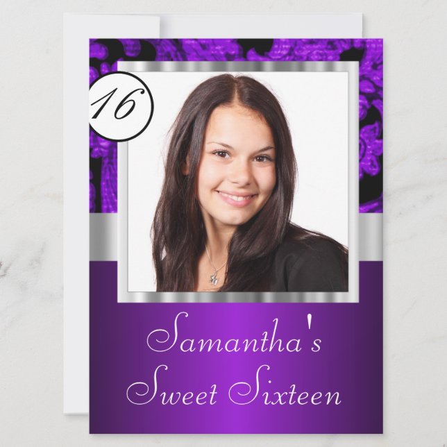 Invitation Sweet sixteen pourpre et noir (Devant)