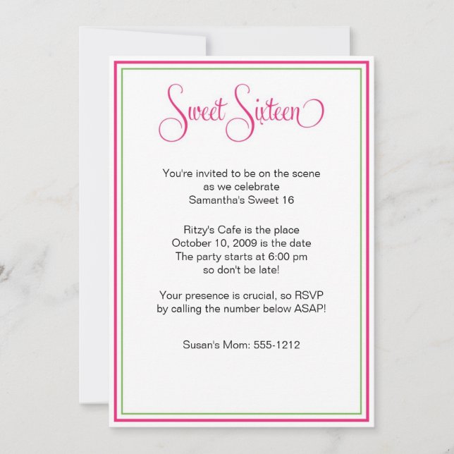 Invitation Sweet sixteen Preppy fête d'anniversaire (Devant)