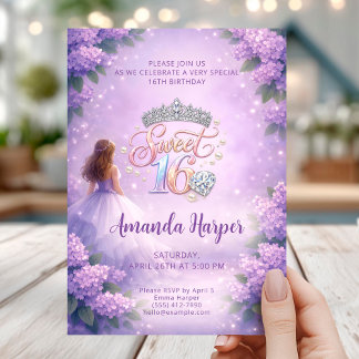 Invitation Sweet Sixteen Princess Purple Birthday Card