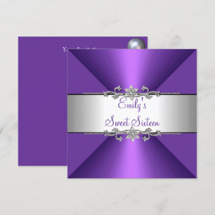 Invitation Sweet sixteen Purple Silver fête d'anniversaire
