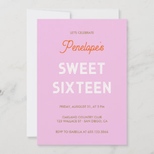Invitation Sweet sixteen rétro typographique gras - rose lila