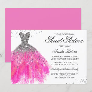 Invitation Sweet Sixteen Robe Étincelle Rose