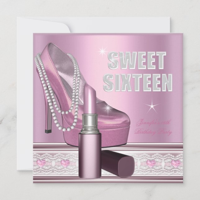Invitation Sweet sixteen rose 16 Party Chaussure Lipstick (Devant)