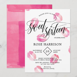 Invitation Sweet sixteen rose Aquarelle Baisers