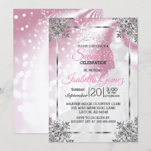 Invitation Sweet sixteen rose avec Princesse Gown
