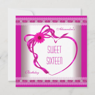 Invitation Sweet sixteen rose blanc 16 Anniversaire Coeur Bow